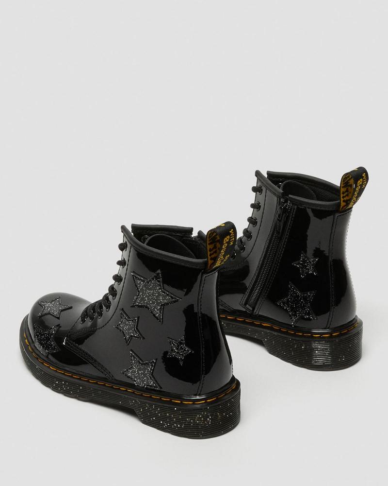 Kids' Dr Martens Junior 1460 Glitter Star Patent Lace Up Boots Black | AU 679PJJ